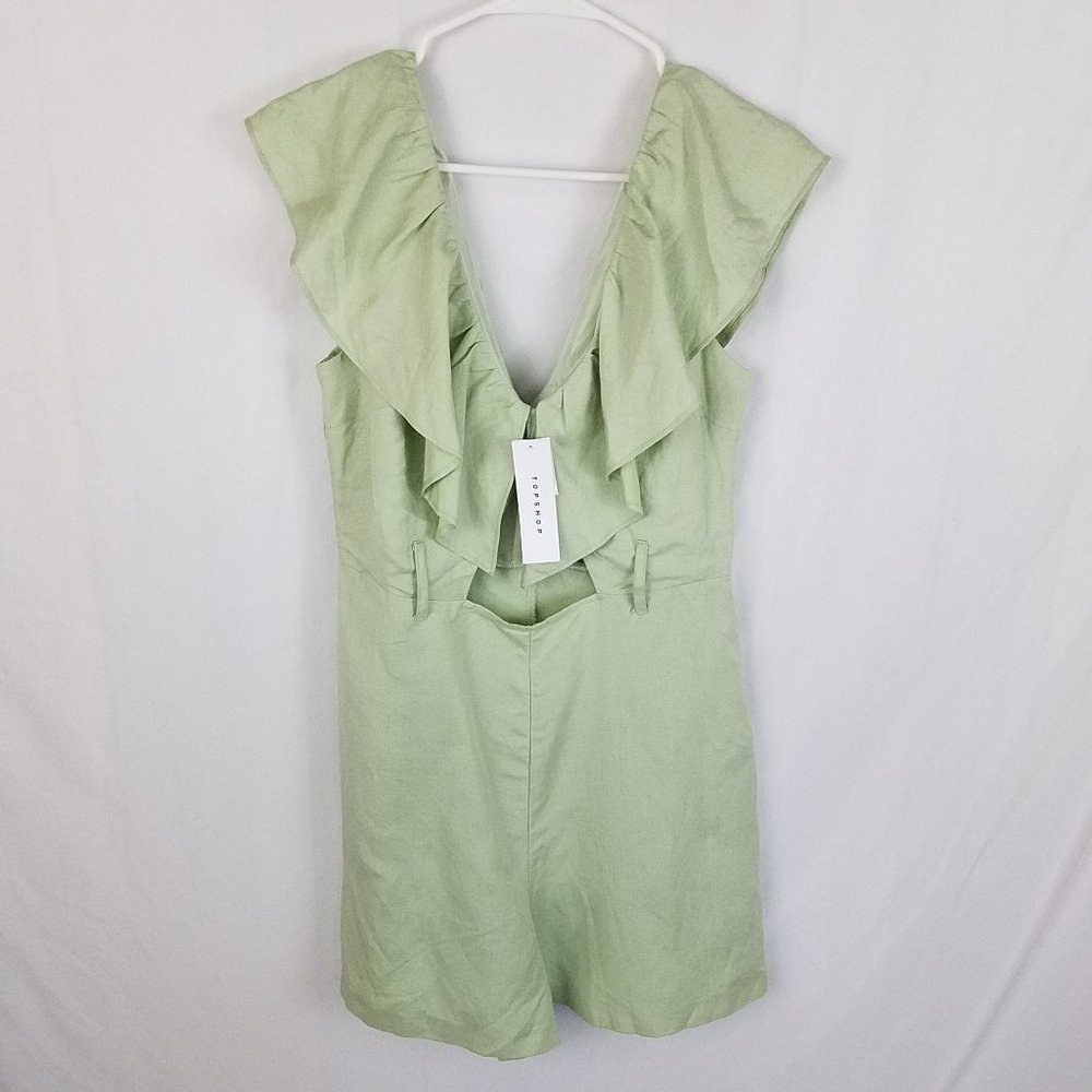 TOPSHOP Mint Linen Blend RIVIERA Frill Romper
